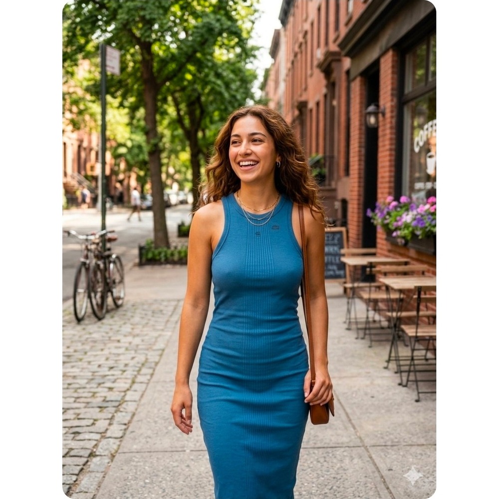 G-Star Raw Ribbed Tank Dress Stretch Women XS Teal Blue Midi NEW